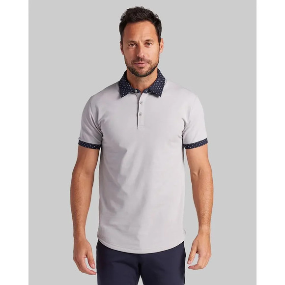 BYLT Drop-Cut: LUX Dotted Polo Men’s Large Gray Polka Dot Collar Short Sleeve - Picture 1 of 9